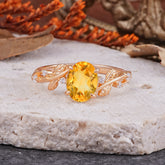 Nature-Inspired Oval Cut Leaf Citrine Promise Ring for Women